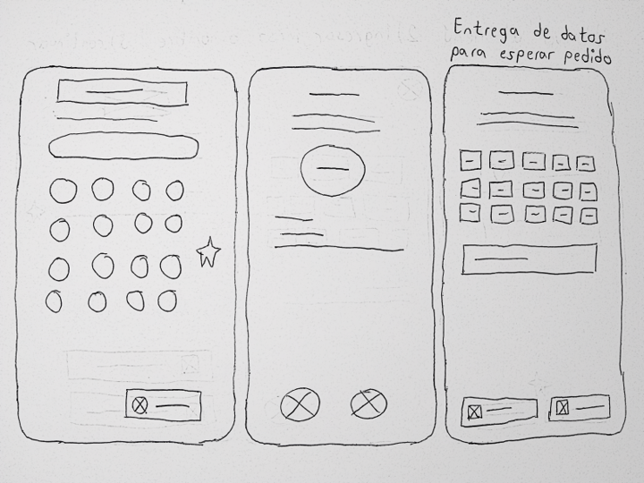 paper wireframes with 3 screen versions